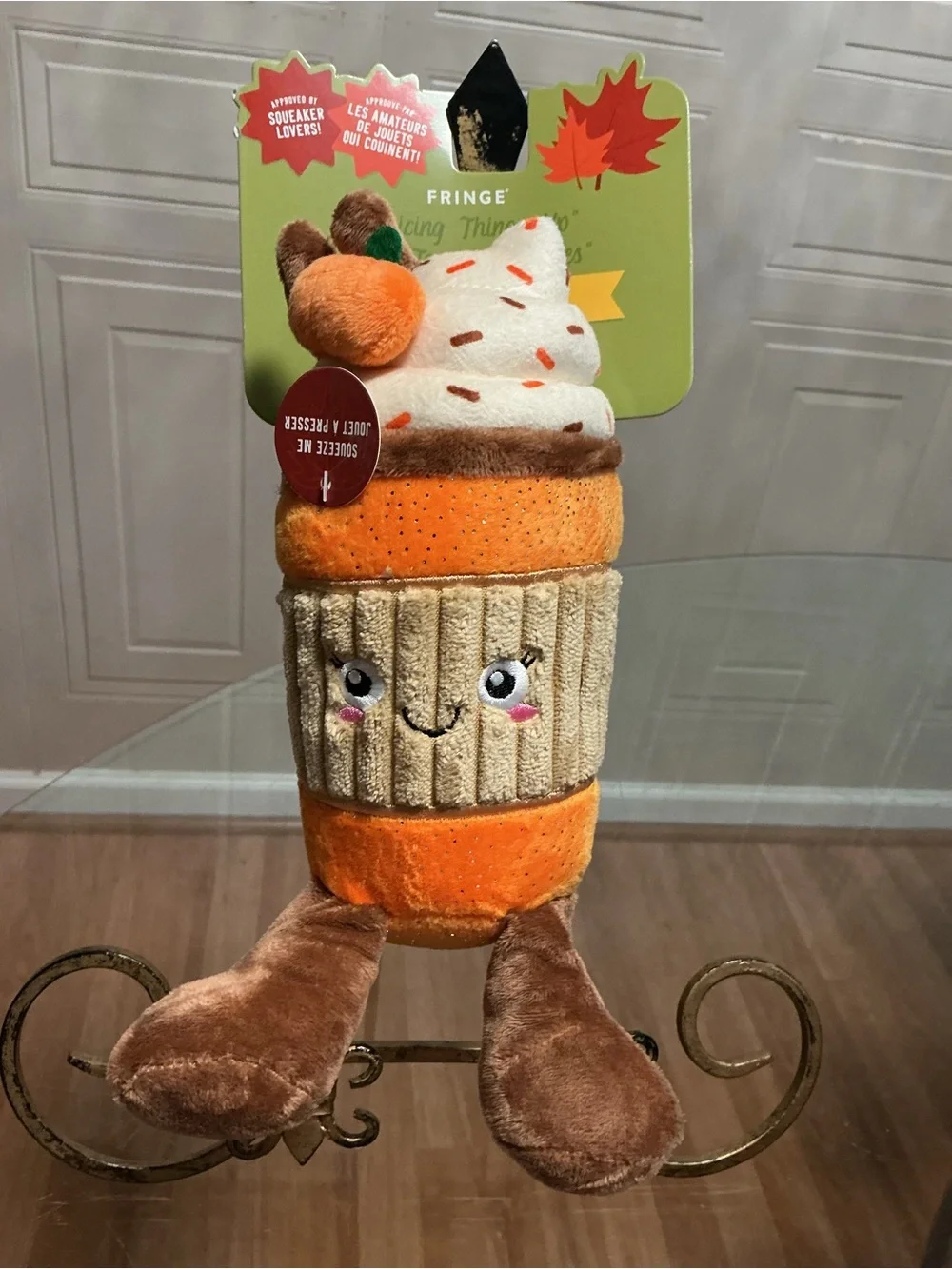 Brand New Fringe Dog Toy Plush Cutie Cappuccino 10” With Clinker Squeaker